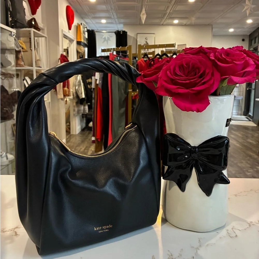 Kate spade black leather twill handbag